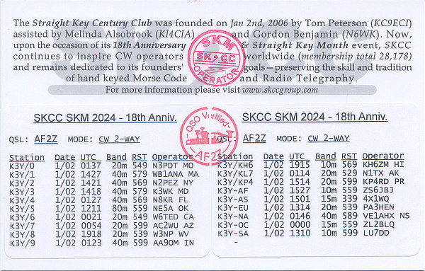 K3Y QSL Card sample